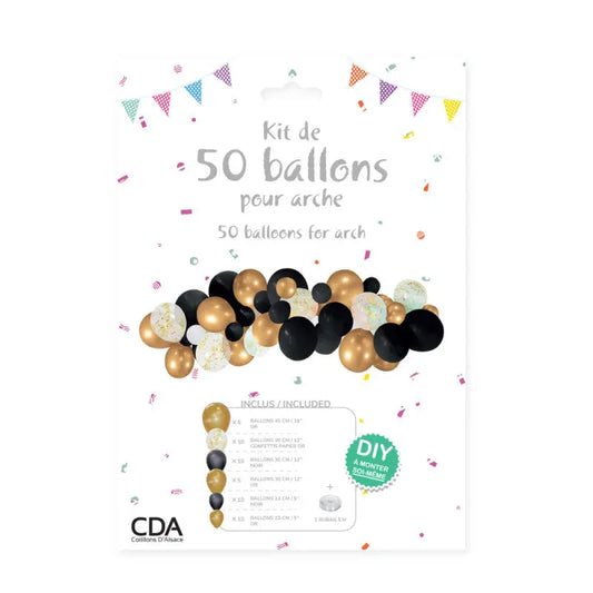 Kit de 50 ballons pour arche OR/NOIR FÊTE ANNIVERSAIRE cotillons Alsace