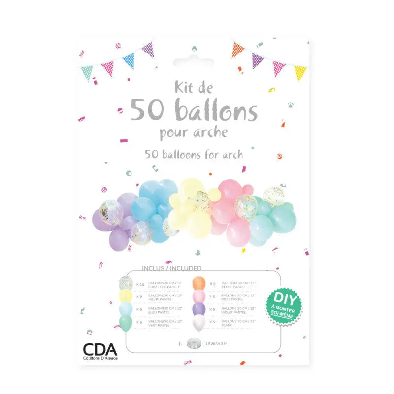 Kit de 50 ballons pour arche PASTEL cotillons Alsace