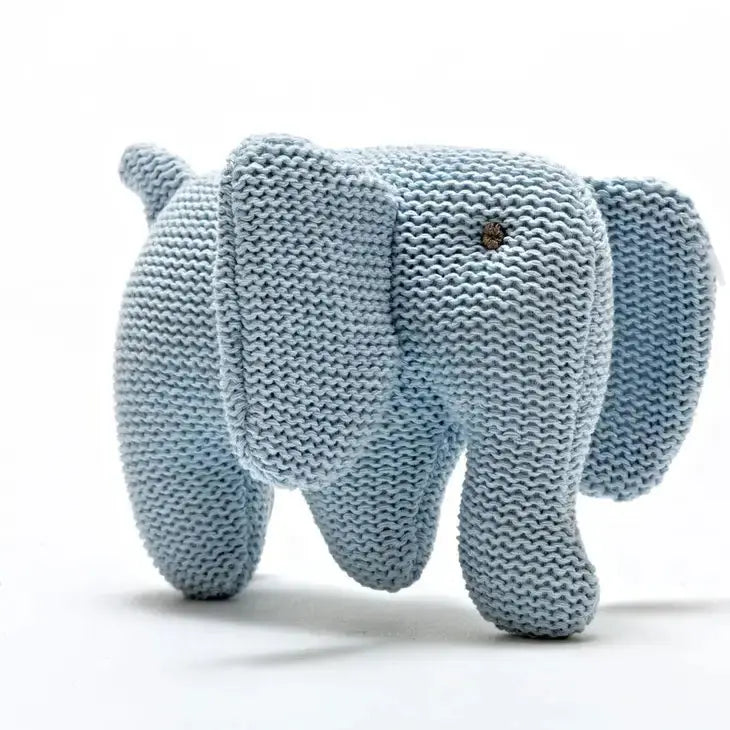 Knitted Organic Cotton Blue Elephant Baby Rattle Best Years