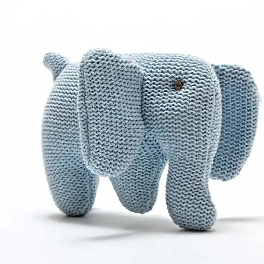 Knitted Organic Cotton Blue Elephant Baby Rattle Best Years