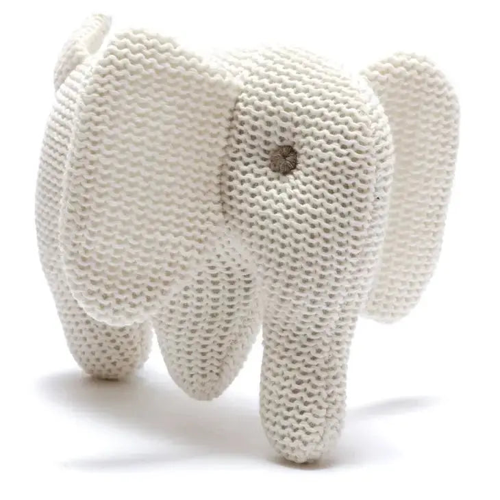 Knitted White Organic Cotton Elephant Baby Rattle Best Years