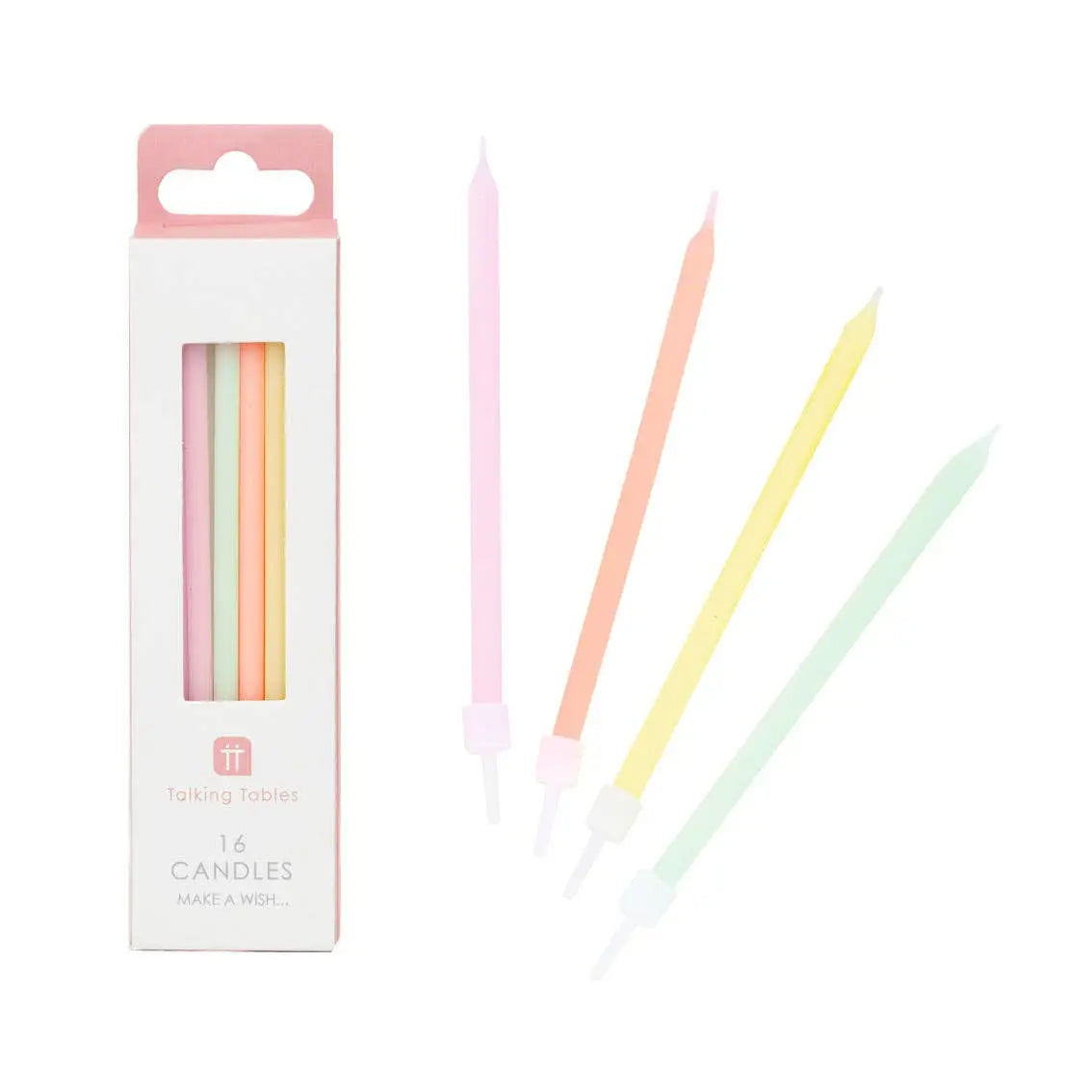 Long Pastel Colour Birthday Candles - 16 Pack Talking Tables EU