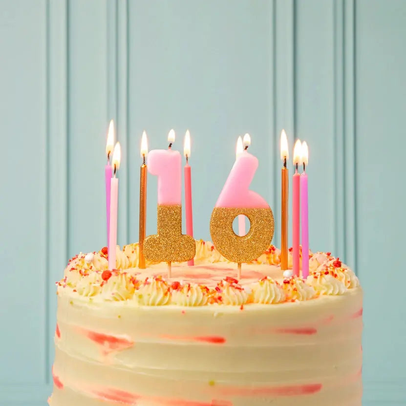 Long Pink and Silver Birthday Candles - 16 Pack Talking Tables