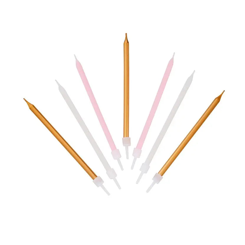 Long Pink and Silver Birthday Candles - 16 Pack Talking Tables