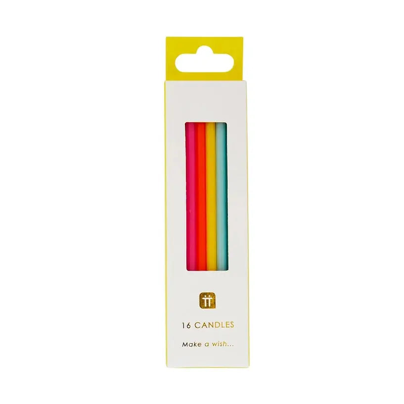 Long Rainbow Colour Birthday Candles - 16 Pack Talking Tables