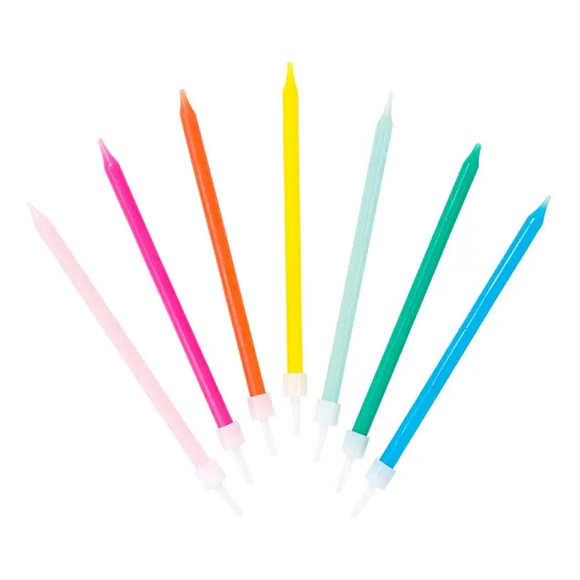 Long Rainbow Colour Birthday Candles - 16 Pack Talking Tables