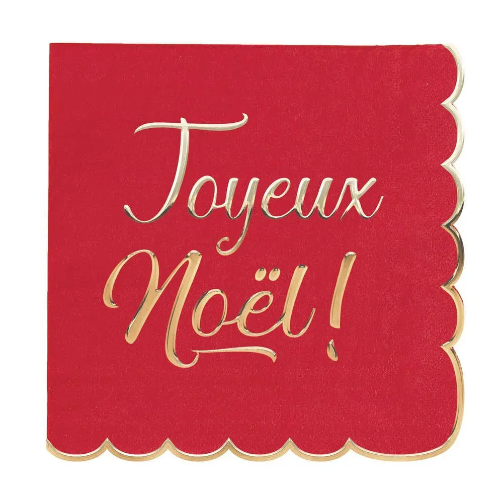 MERRY CHRISTMAS RED AND GOLD SCALLOPED NAPKINS 33X33CM X 16 Tim&Puce Factory