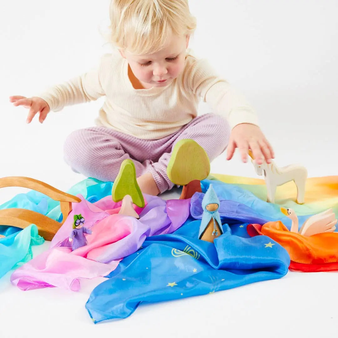 Mini Enchanted Playsilks - 100% Silk Natural, Waldorf Toys: Rainbow Sarah’s Silks