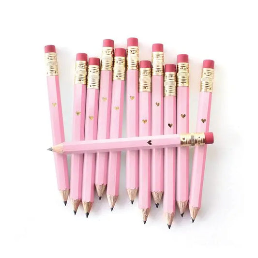 Mini Pencils - Gold Heart/Pink Inklings