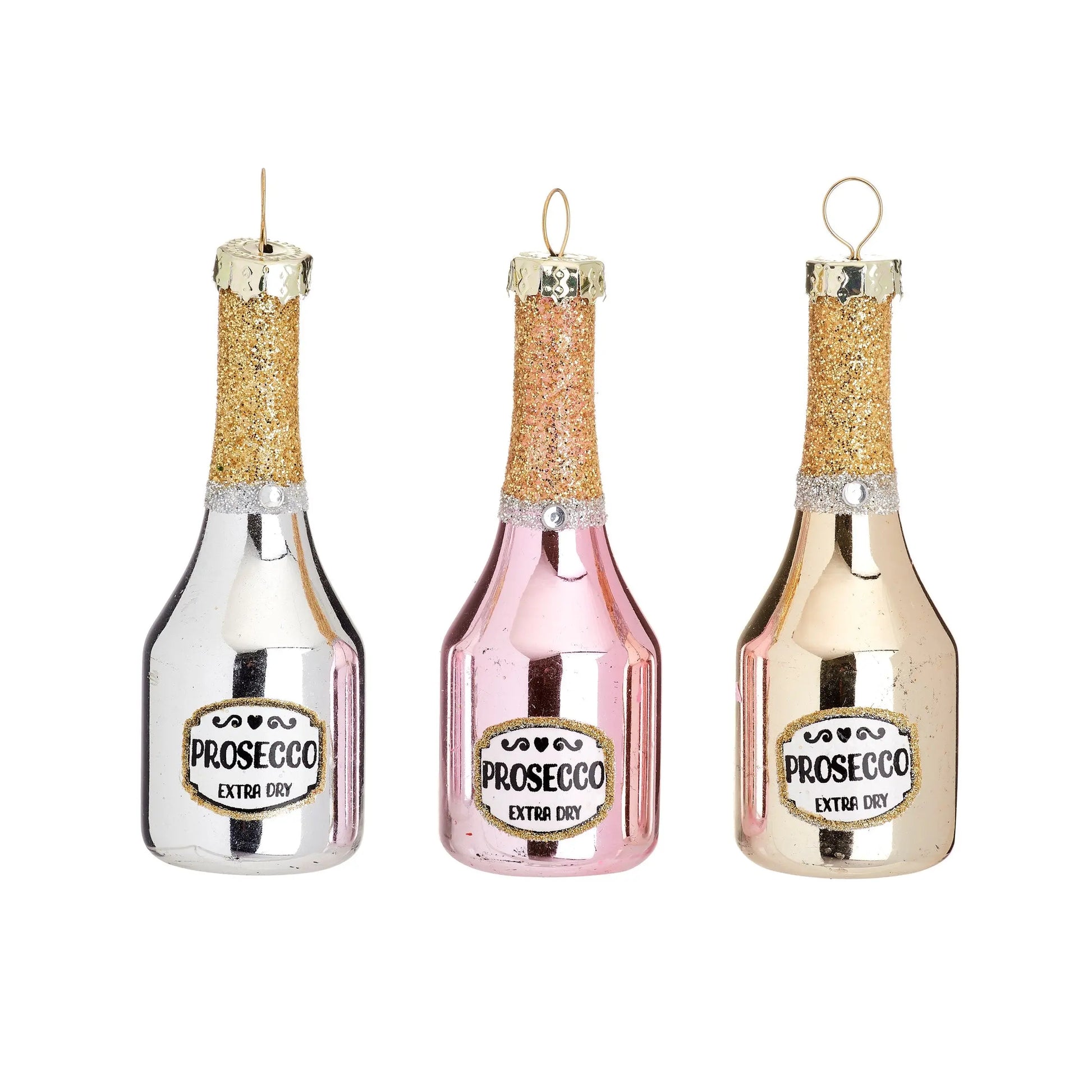 Mini Prosecco Bottle Shaped Bauble - Set Of 3 SASS AND BELLE