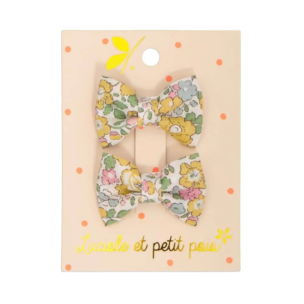 Mini butterfly clips - Liberty Betsy ann lemon (pair) Luciole et Petit Pois