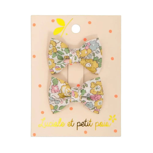 Mini butterfly clips - Liberty Betsy ann lemon (pair) Luciole et Petit Pois