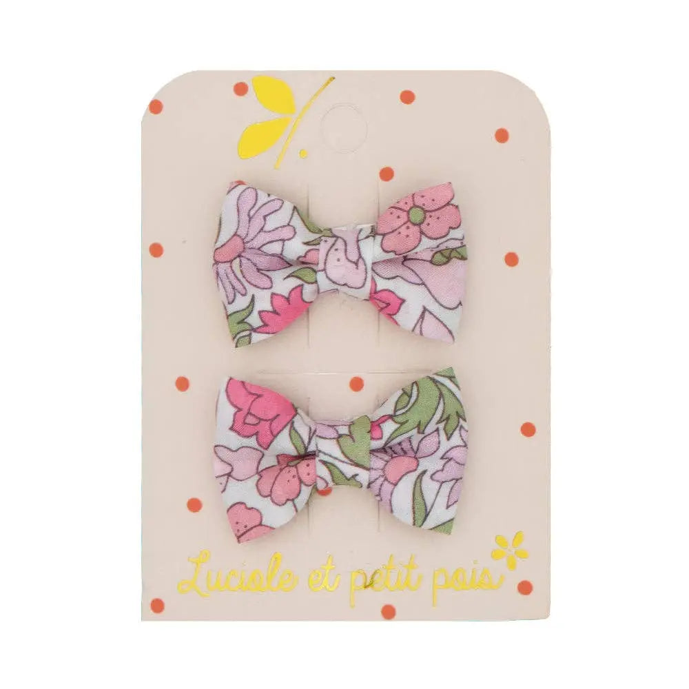 Mini butterfly clips - Liberty Poppy and Daisy Shimmering Rose Luciole et Petit Pois