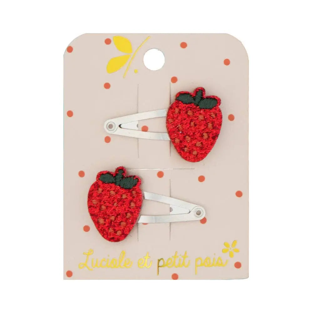 Mini strawberry hair clips (pair) Luciole et Petit Pois