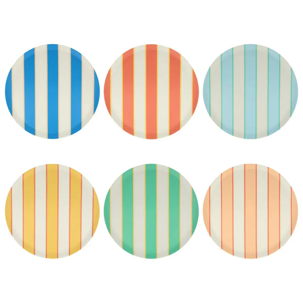 Mixed stripe recycled plastic plates large (X 6) Meri Meri