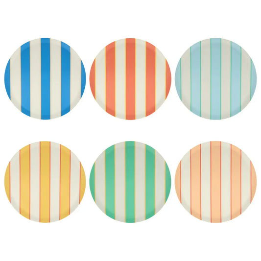 Mixed stripe recycled plastic plates large (X 6) Meri Meri