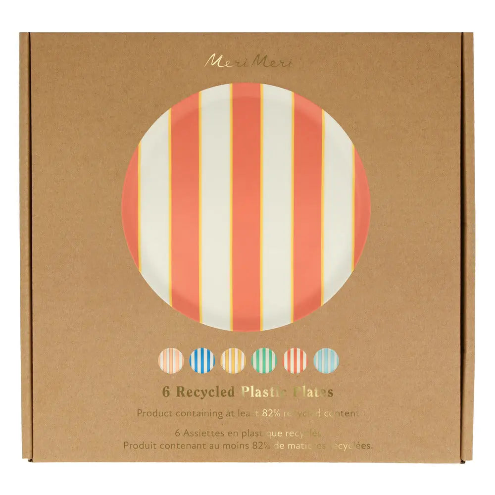 Mixed stripe recycled plastic plates large (X 6) Meri Meri