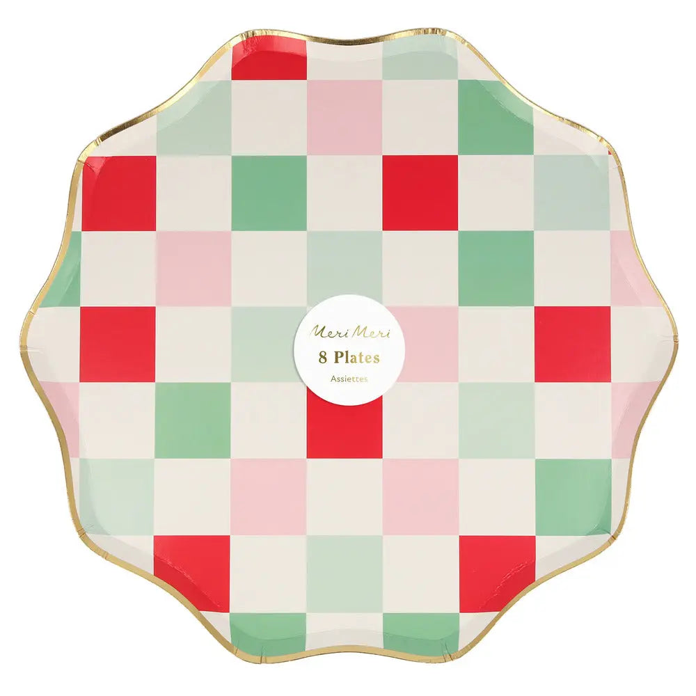 Multi check dinner plates Meri Meri