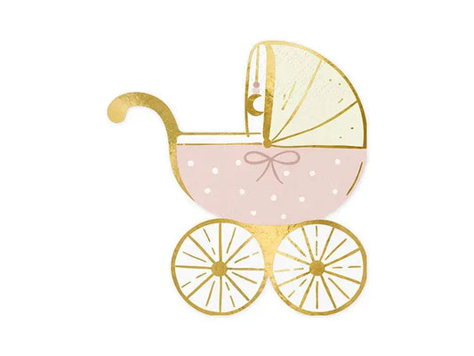 Napkins Baby stroller, light pink, 14x15 cm Partydeco