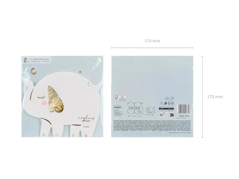 Napkins Elephant, 16x13.5 cm, white Partydeco