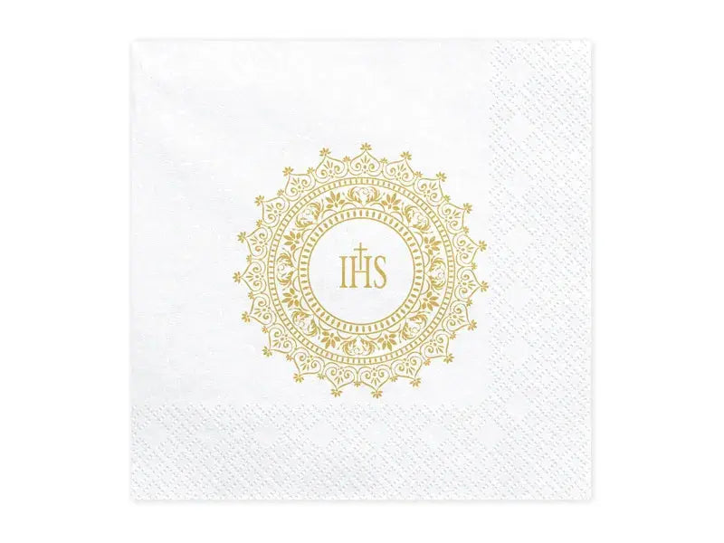Napkins First Communion - IHS, 33x33cm, gold Partydeco