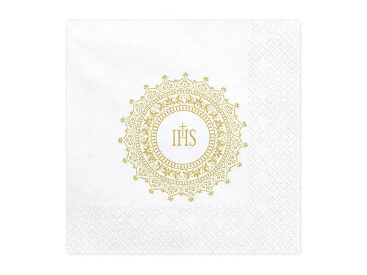 Napkins First Communion - IHS, 33x33cm, gold Partydeco