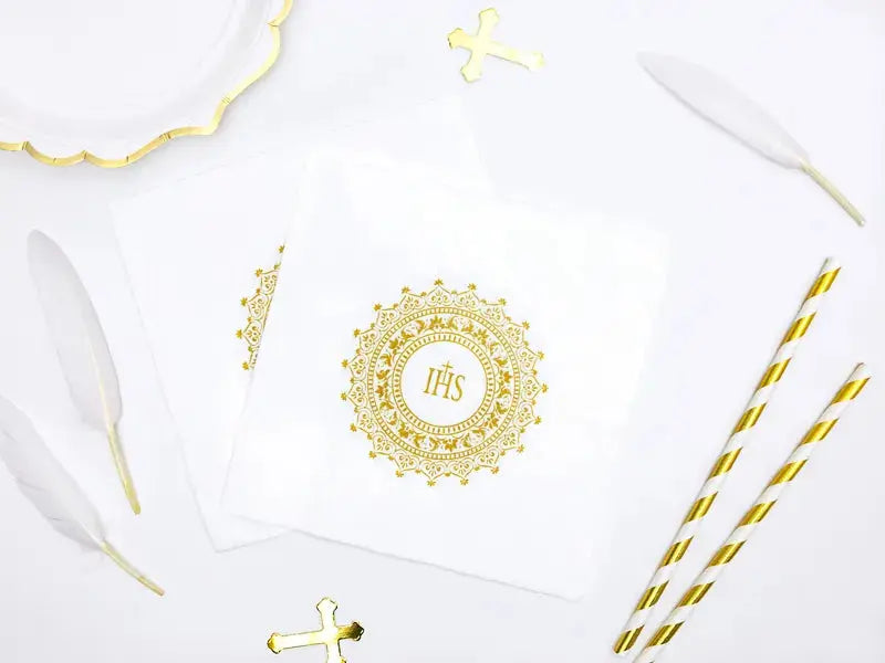 Napkins First Communion - IHS, 33x33cm, gold Partydeco