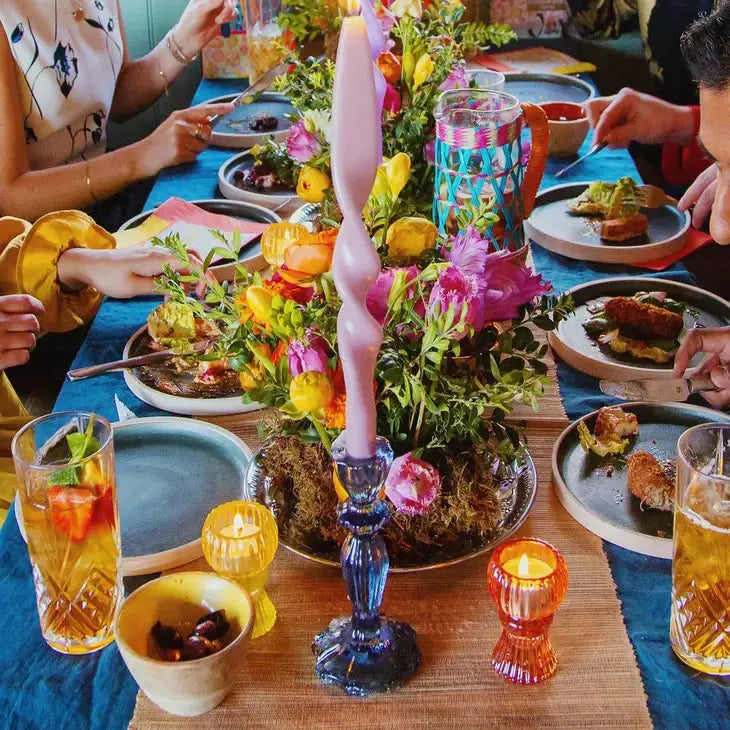 Navy Blue Glass Candlestick Holder - Home Décor Talking Tables