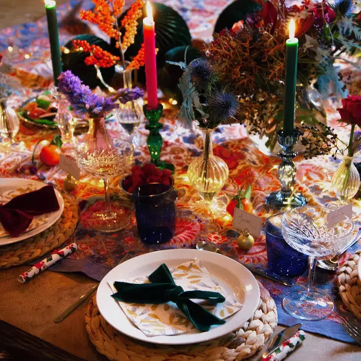 Navy Blue Glass Candlestick Holder - Home Décor Talking Tables