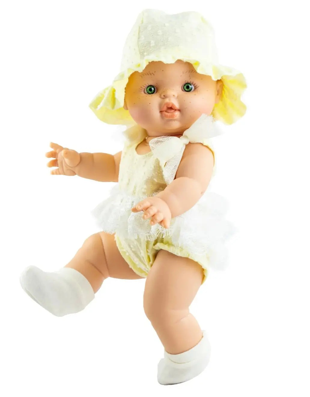 One piece romper and yellow hat with white socks - Lola Paola Reina