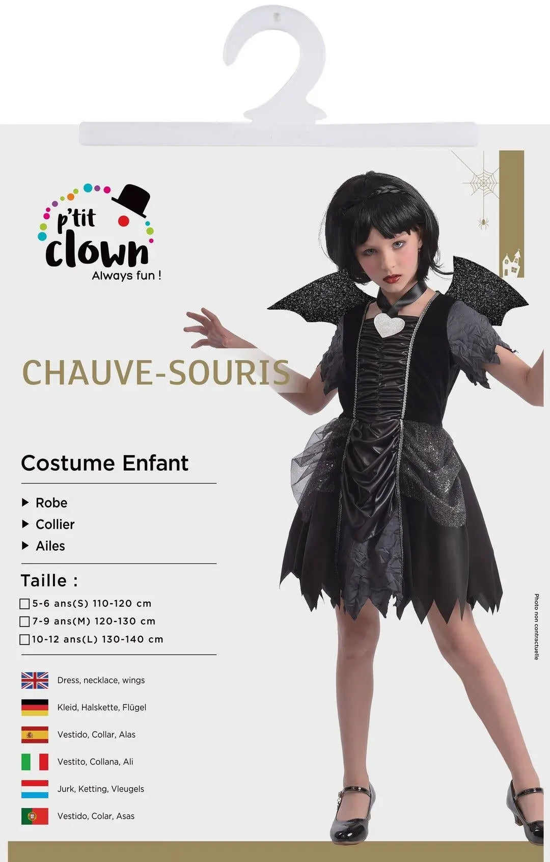 P'tit Clown - Bat Costume - Black Dress - Child - 5/6 Years P'tit Clown