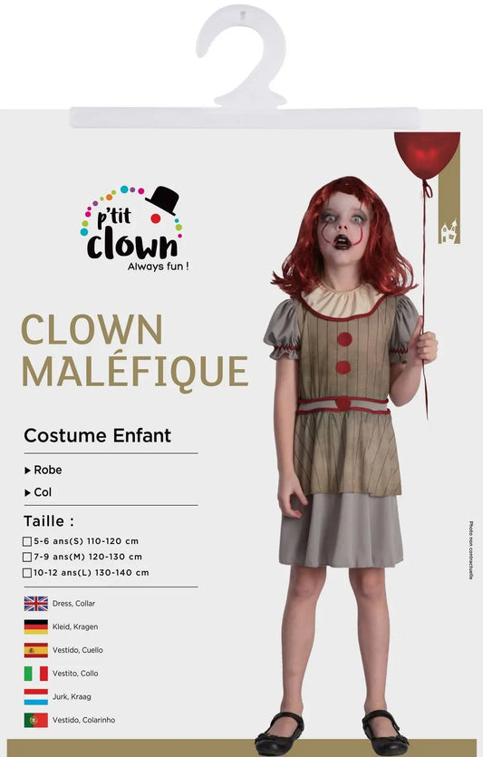 P'tit Clown - Evil Clown Costume - Girl Child - 5/6 Years P'tit Clown