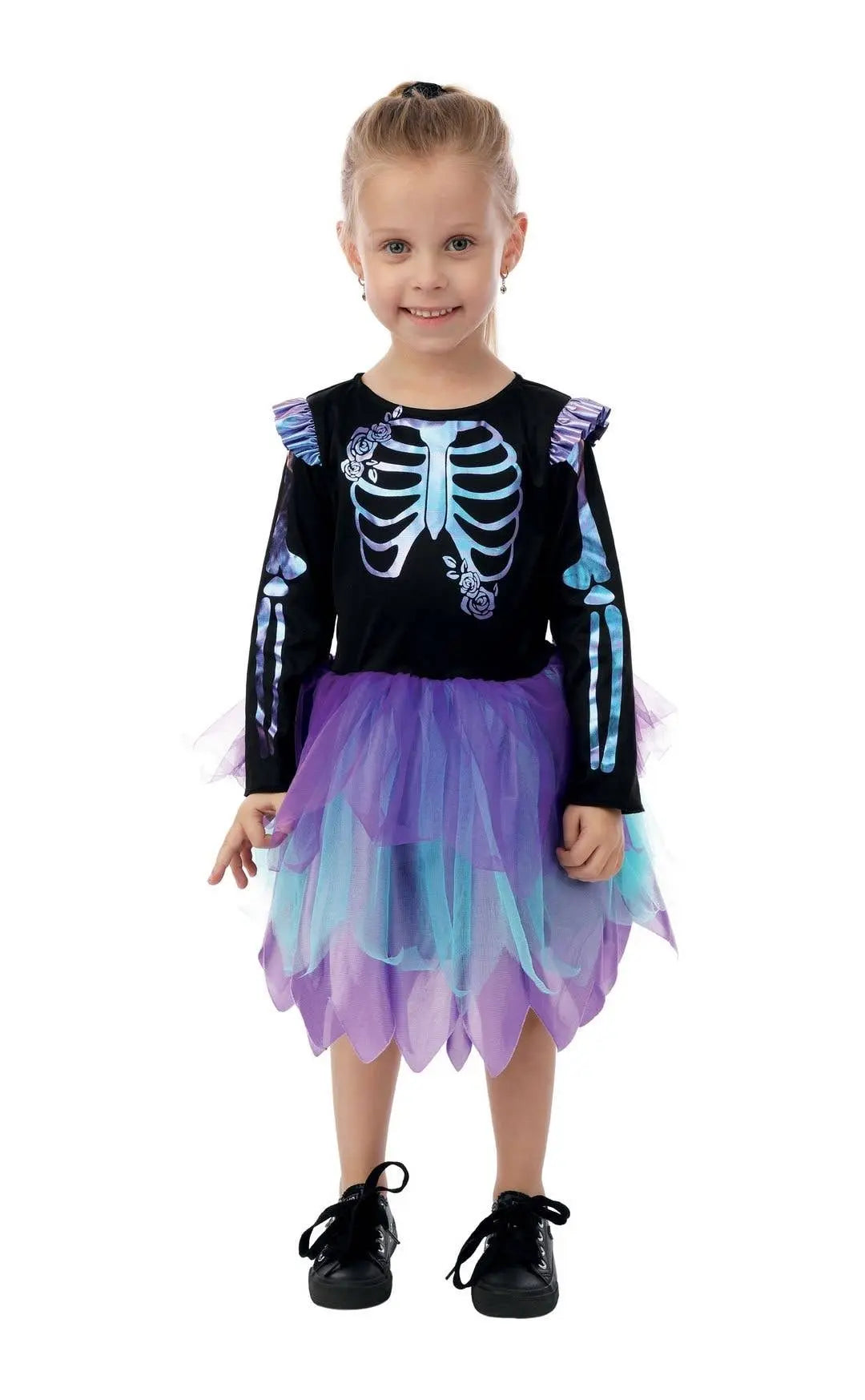 P'tit Clown - Iridescent Ruffled Skeleton Costume Girl 7-9 Years P'tit Clown