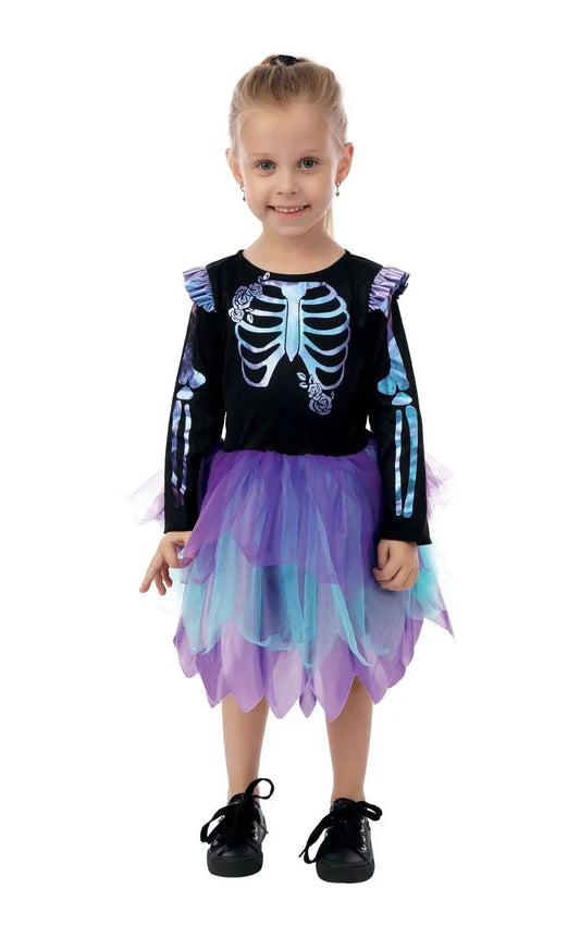 P'tit Clown - Iridescent Ruffled Skeleton Costume Girl 7-9 Years P'tit Clown