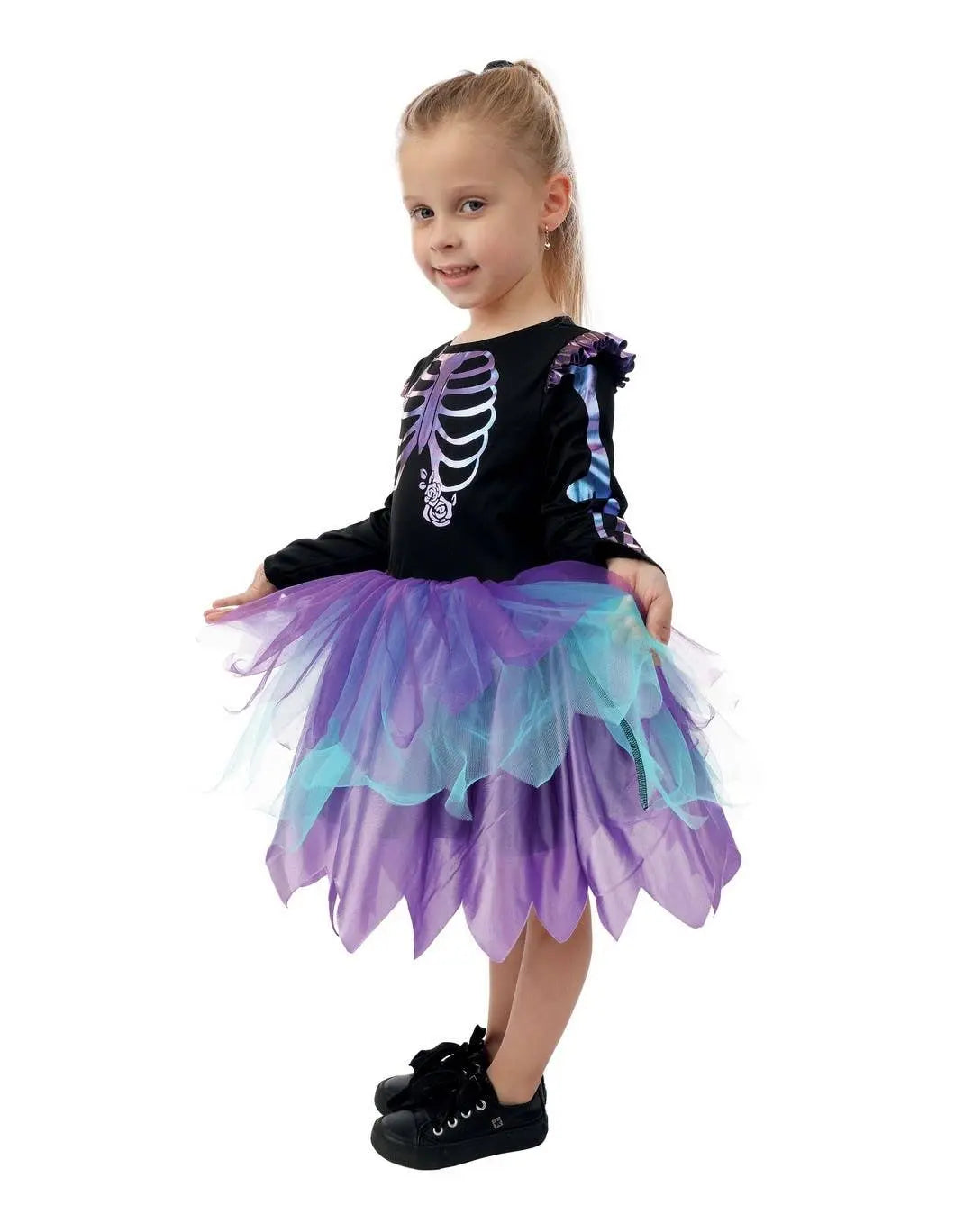 P'tit Clown - Iridescent Ruffled Skeleton Costume Girl 7-9 Years P'tit Clown