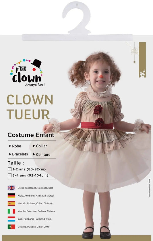 P'tit Clown - Killer Clown Costume - Girl Child - 3/4 Years P'tit Clown