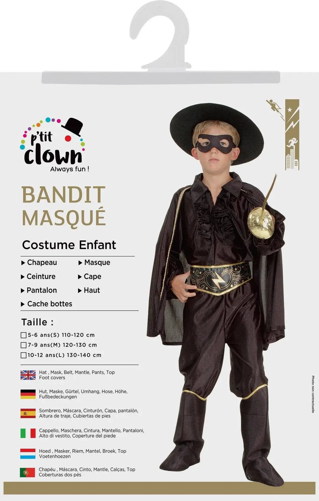 P'tit Clown - Masked Bandit Costume - Child - 10/12 Years P'tit Clown