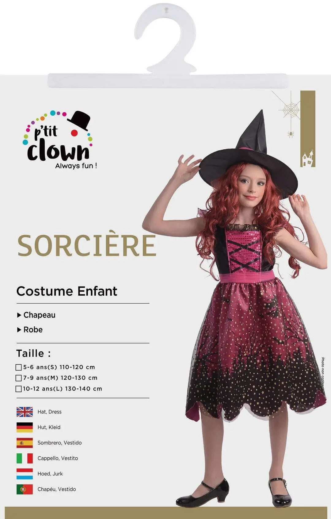 P'tit Clown - Witch Costume - Pink - Child - 10/12 Years P'tit Clown