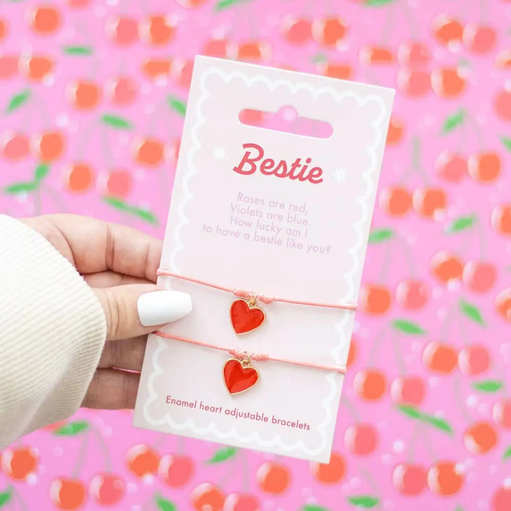 Pair of Besties Enamel Heart Charm Friendship Bracelets Something Different Wholesale