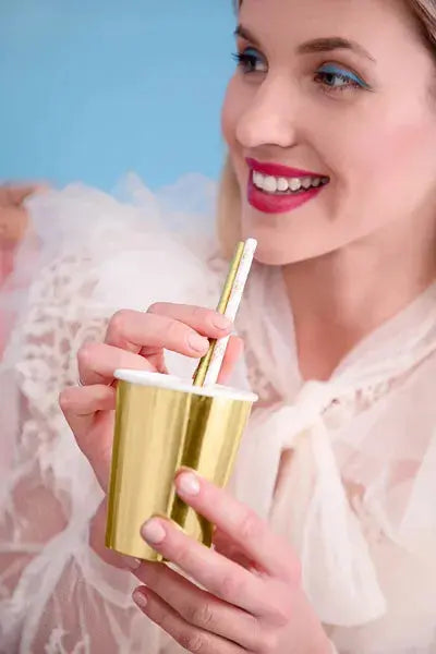 Paper Straws, gold, 19.5cm Partydeco