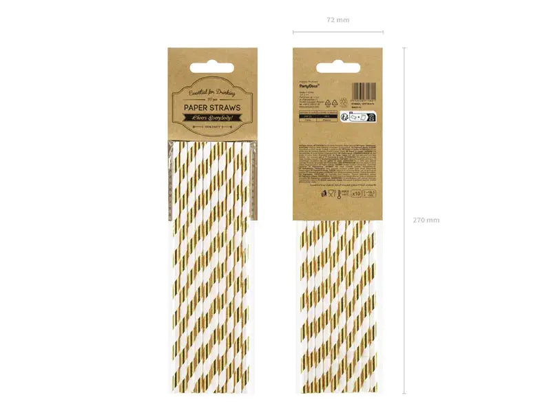 Paper Straws, gold, 19.5cm Partydeco