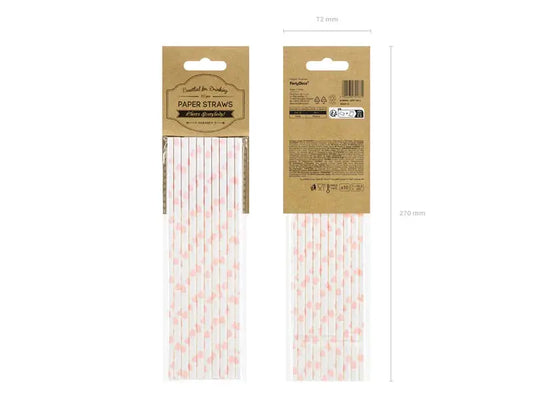 Paper Straws, light pink hearts 19.5cm Partydeco