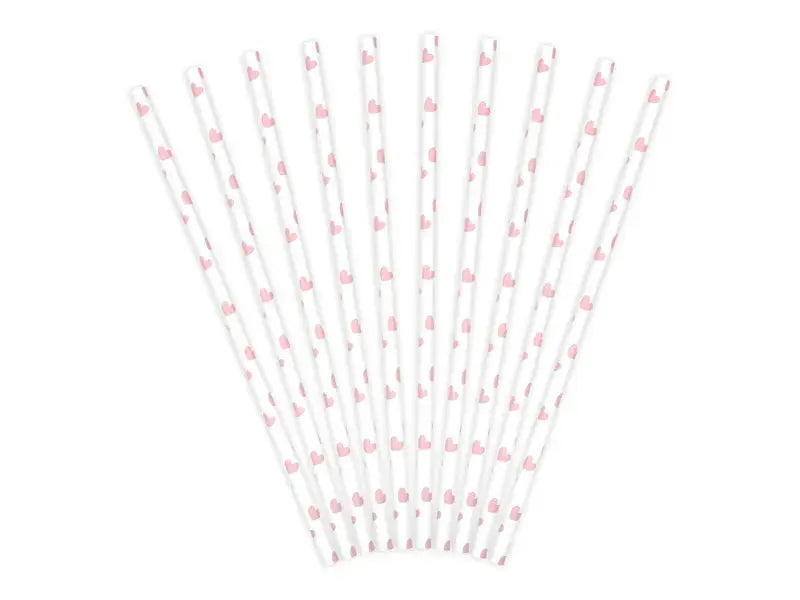 Paper Straws, light pink hearts 19.5cm Partydeco