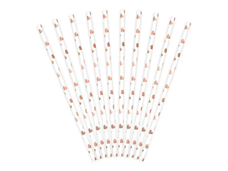 Paper Straws, light rose gold hearts, 19.5cm Partydeco