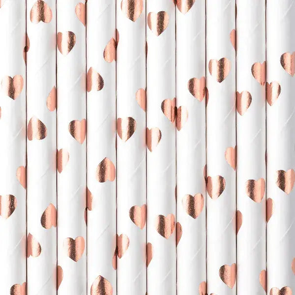 Paper Straws, light rose gold hearts, 19.5cm Partydeco