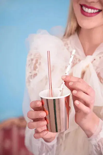 Paper Straws, light rose gold hearts, 19.5cm Partydeco