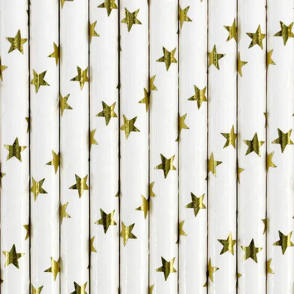 Paper Straws, stars gold, 19.5cm Partydeco