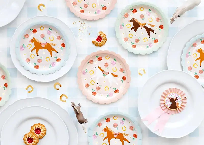 Paper Tablecloth Checkered with Horses, mix, 180x120 cm Partydeco