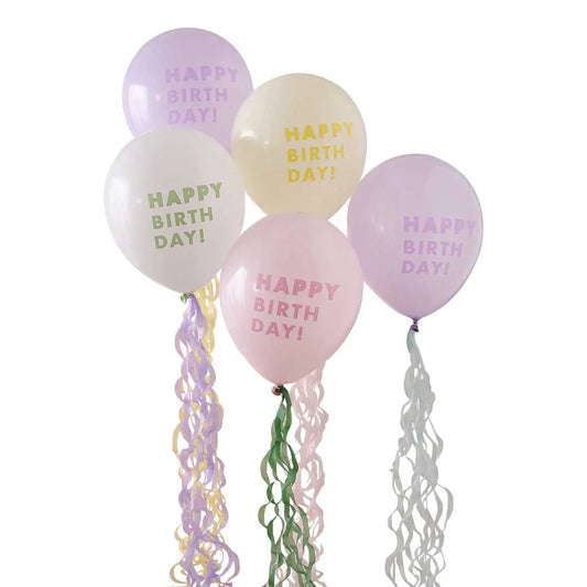 Pastel Happy Birthday Balloon Bundle with Tissue Paper Tails Ginger Ray
