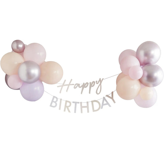 Pastel Pink Happy Birthday Bunting with Balloons Ginger Ray